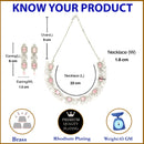 Rhodium-Plated with Silver-Toned Pink and White American Diamond Studded Necklace and Earrings Jewellery Set