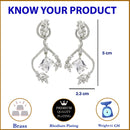 Rhodium-Plated White American Diamond studded Square & Leaf Shaped Drop Earrings