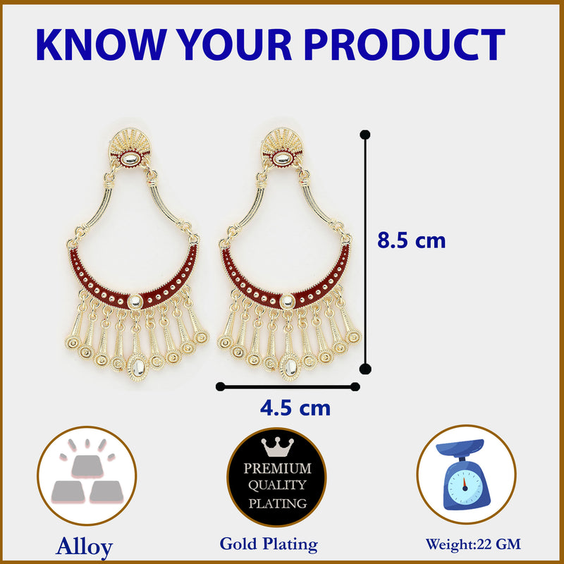 Gold Plated with Red Stylish Cubic Zirconia Danglers Earrings