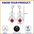 Rhodium Plated Quirky Red AD Studded Contemporary Long Drop Earrings