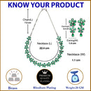 Rhodium-Plated Green American Diamonds Studded Floral Necklace & Earrings Jewellery Set