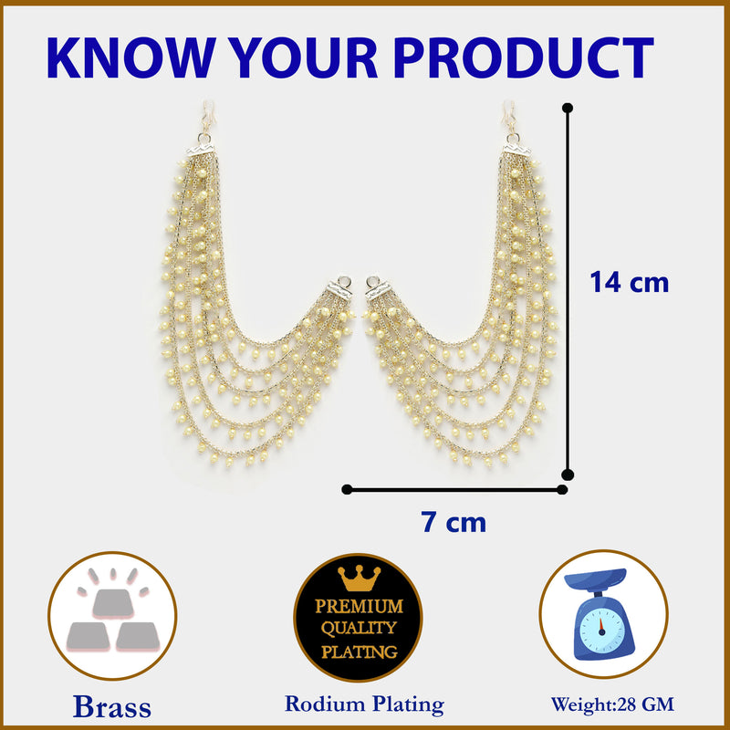 Gold Plated with White Pearls Studded Long Chain Attachment for Earrings