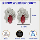 Rhodium Plated Floral Design with Red & White American Diamond Stud Earrings