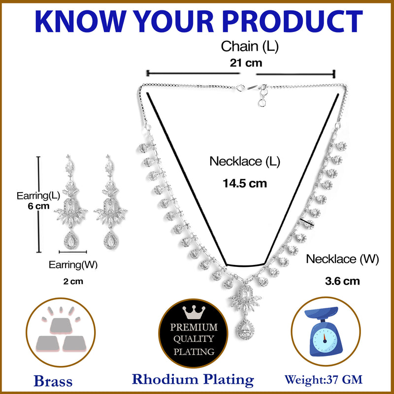 Rhodium-Plated with Silver-Tone & White American Diamond Studded Jewellery Set