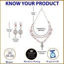 Rhodium-Plated Pink American Diamond Studded Abstract Necklace & Earrings Jewellery Set