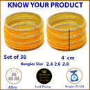Gold-Plated Yellow Matte Finish Velvet White American Diamonds Studded Bangles Set Of 36