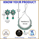 Oxidised Silver-Plated Pear Shaped Green American Diamond Studded Necklace Earrings Jewellery Set