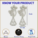 Rhodium Plated Geometric Floral White American Diamond Contemporary Long Drop Earrings