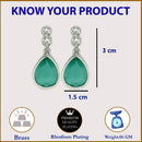 Rhodium Plated Silver Tone with Ocean Blue American Diamond Small Drop Earrings