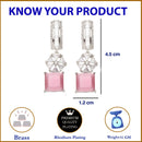 Rhodium Plated Square Pink American Diamond Contemporary Long Drop Earrings