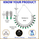 Rhodium-Plated Silver Toned Teardrop & Flower Green AD Studded Necklace with Earrings Jewellery Set