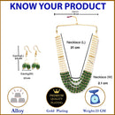 Gold-Plated Green & White Pearl Beaded 5 Layered Necklace with Drop Earrings Jewelry Set