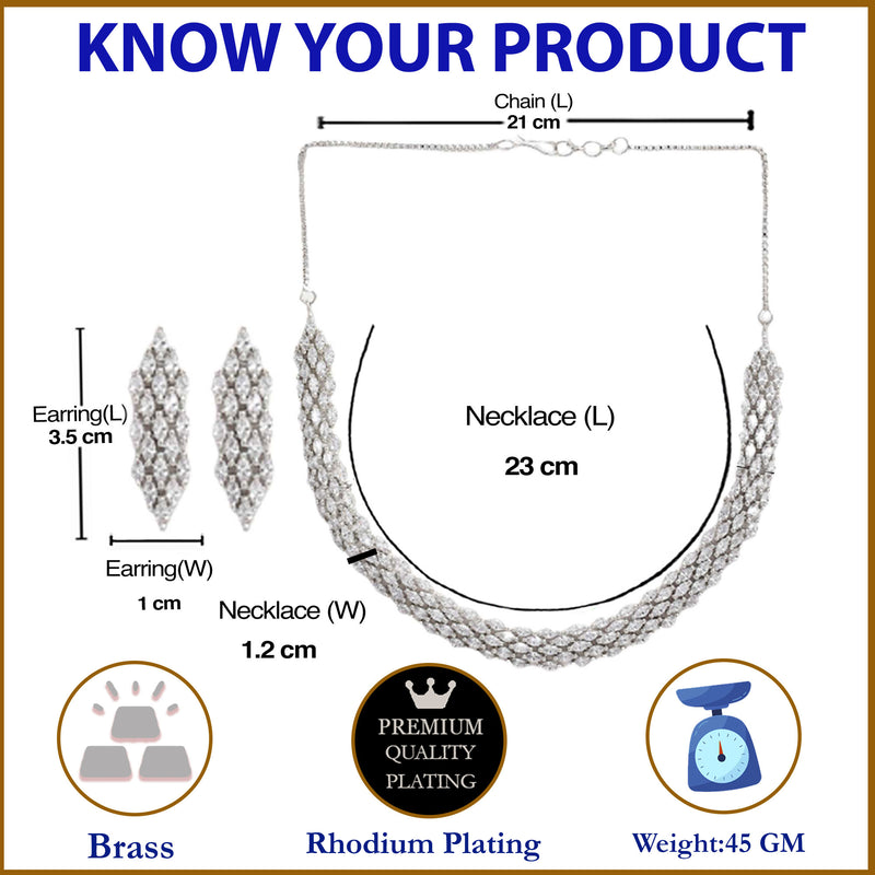 Rhodium-Plated with Silver-Tone & White American Diamond Studded Jewellery Set