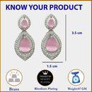 Rhodium Plated Silver Toned American Diamond Dual Teardrop Design Drop Earrings