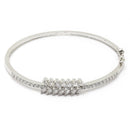 Flower Shape Rhodium Plated White AD Stone Contemporary Cuff Bracelet
