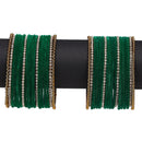 Gold-Plated Green Matte Finish Velvet White American Diamonds Studded Bangles (Set Of 36)