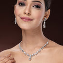 Rhodium Plated Silver Toned White American Diamond Studded Jewellery Set
