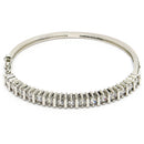 Rhodium Plated Silver Toned Minimal Round White American Diamond Studded Cuff Bracelet