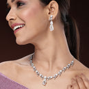 Rhodium Plated Silver Toned White American Diamond Studded Jewellery Set