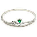 Rhodium Plated Silver Toned Green Teardrop American Diamond Studded Cuff Bracelet