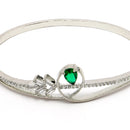 Rhodium Plated Silver Toned Green Teardrop American Diamond Studded Cuff Bracelet