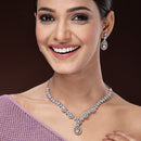 Rhodium Plated Silver Toned White American Diamond Jewellery Set