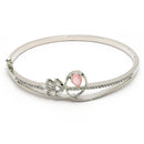 Rhodium Plated Silver Toned Pink Teardrop American Diamond Studded Cuff Bracelet