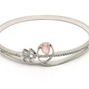 Rhodium Plated Silver Toned Pink Teardrop American Diamond Studded Cuff Bracelet