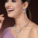 Rhodium Plated Silver Toned White American Diamond Jewellery Set