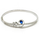 Rhodium Plated Silver Toned Blue Teardrop American Diamond Studded Cuff Bracelet