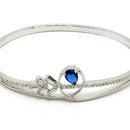 Rhodium Plated Silver Toned Blue Teardrop American Diamond Studded Cuff Bracelet