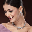 Rhodium Plated Silver Toned White American Diamond Studded Jewellery Set