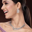Rhodium Plated Silver Toned White American Diamond Studded Jewellery Set