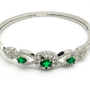 Rhodium Plated Green AD Stone Oval & Teardrop Contemporary Cuff Bracelet