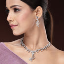 Rhodium Plated & Floral Vine Cascade with White American Diamond  Stone Studded Jewellery set