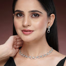 Rhodium Plated Silver Toned Sea Green American Diamond Studded Jewellery Set