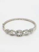Rhodium Plated Silver Toned Oval & Teardrop White American Diamond Studded Cuff Bracelet