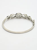 Rhodium Plated Silver Toned Oval & Teardrop White American Diamond Studded Cuff Bracelet