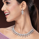 Rhodium Plated Silver Toned White American Diamond Stone Studded Jewellery Set