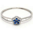 Rhodium Plated Cluster Round Blue AD Contemporary Cuff Bracelet