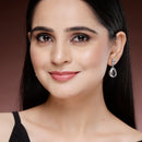 Rhodium Plated Silver Tone with White American Diamond Small Drop Earrings