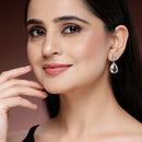 Rhodium Plated Silver Tone with White American Diamond Small Drop Earrings