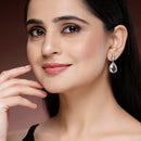 Rhodium Plated Teardrop White AD Contemporary Drop Earrings