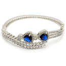 Rhodium Plated Silver Toned Blue Teardrop American Diamond Studded Cuff Bracelet