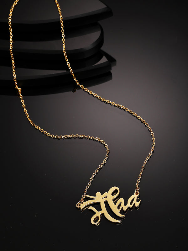 Gold Plated with Thin Chain "Maa" Word Design Stainless Steel Pendant Set