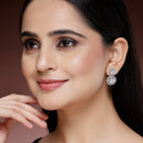 Rhodium Plated Round Halo White American Diamond Contemporary Drop Earrings