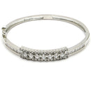 Rhodium Plated Silver Toned Minimal Round White American Diamond Studded Cuff Bracelet