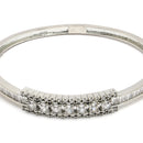 Rhodium Plated Silver Toned Minimal Round White American Diamond Studded Cuff Bracelet