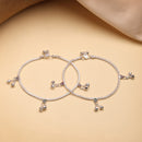 Silver-Plated Designer Silver-Toned Chain Anklet with Charms for Women & Girls