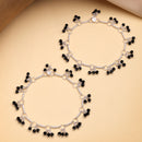 Silver-Plated Black Beaded Silver-Toned Charm Anklet for Women